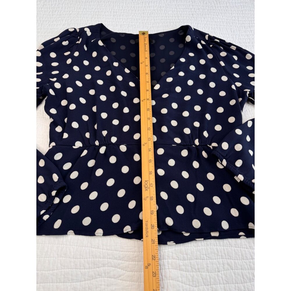 J.Crew Navy Blue & White Polka Dot Long Sleeve Blouse SZ 14 Classic - Picture 11 of 12